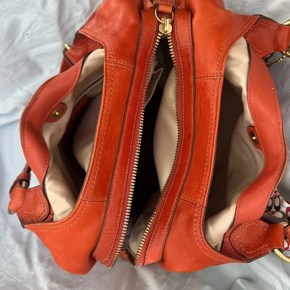 Coach Orange red Leather Shoulder Bag with Scarf Accent - Picture 4 of 10